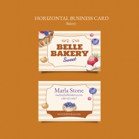 彩绘风格面包店商务名片PSD